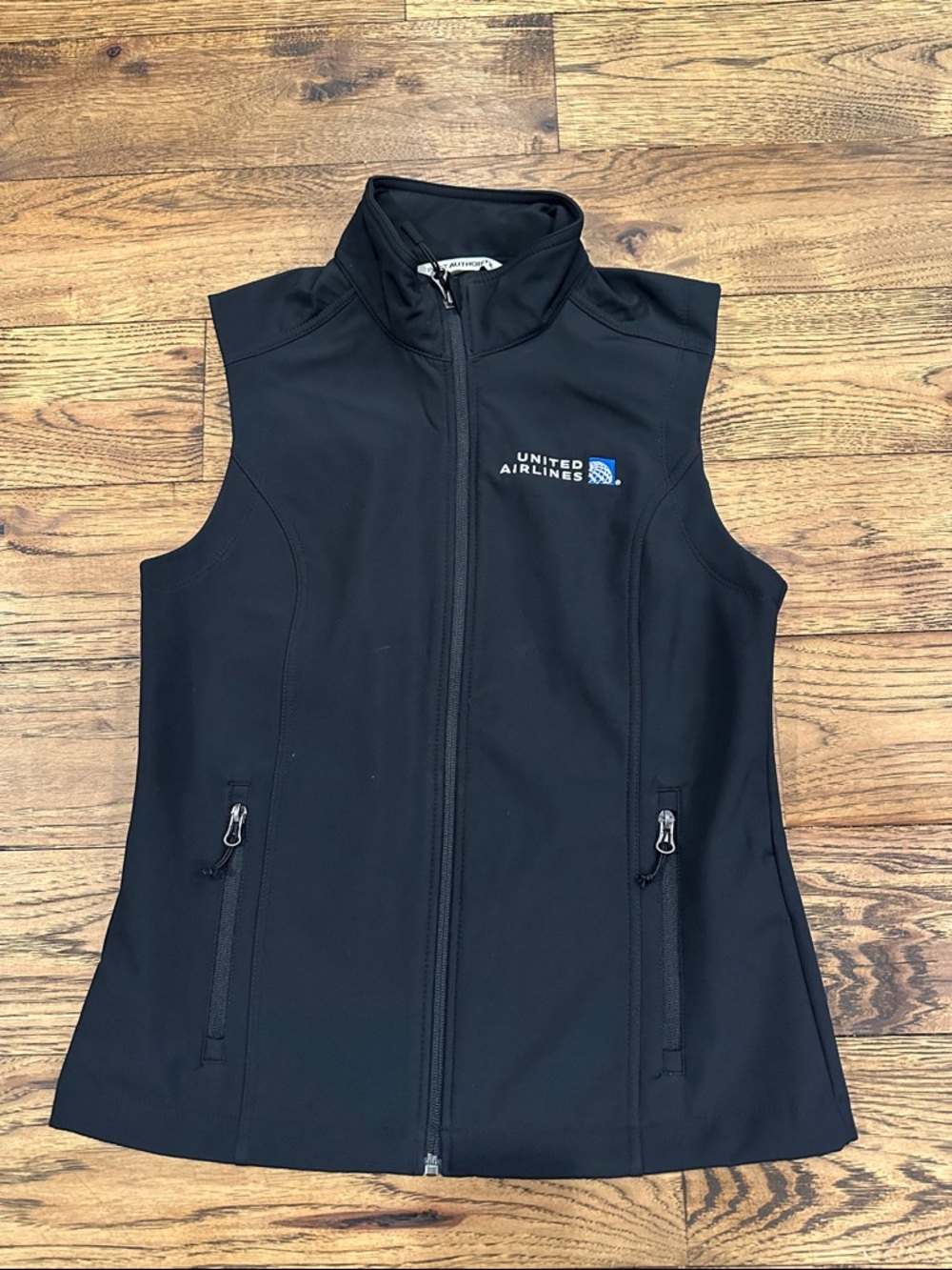Port Authority Black Softshell Vest with United Airlines Logo